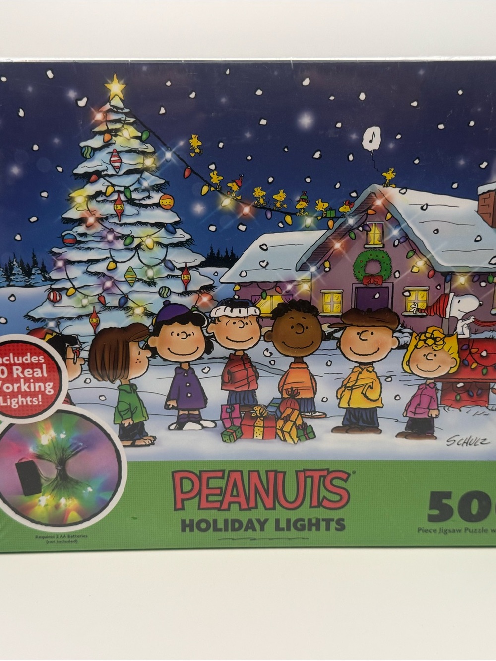 Peanuts Holiday Lights Puzzle — Blue Night with Multicolored LED Lights